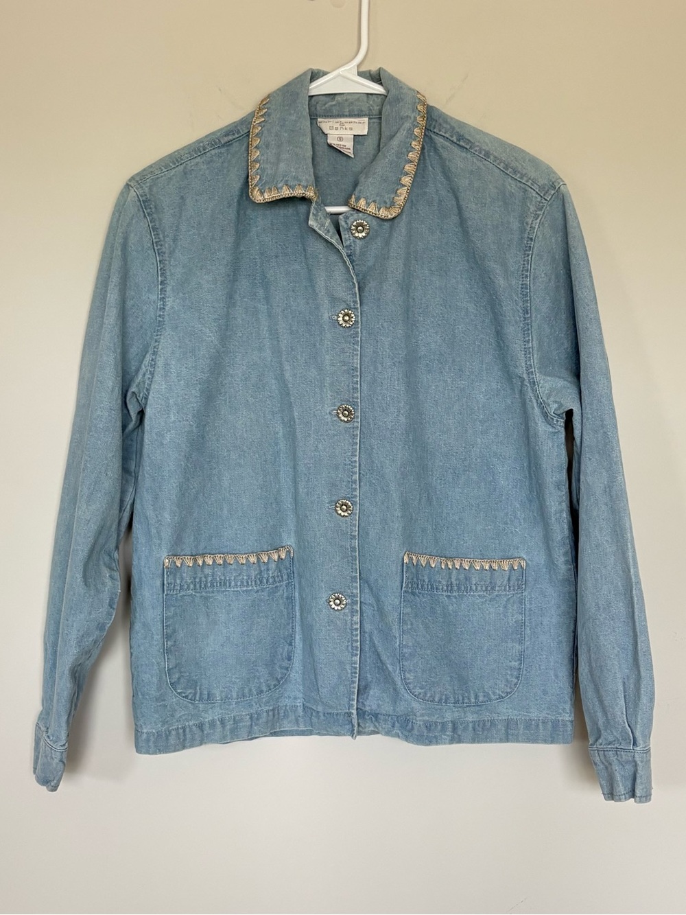 Christopher & Banks Light Wash Embroidered Collar Denim Jacket Size S